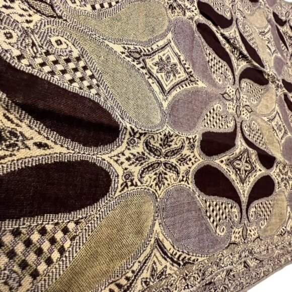 Pashmina Paisley Scarf Shawl Wrap Neutrals Fringe BOHO Preppy Coastal 26 x 74" - Picture 3 of 6